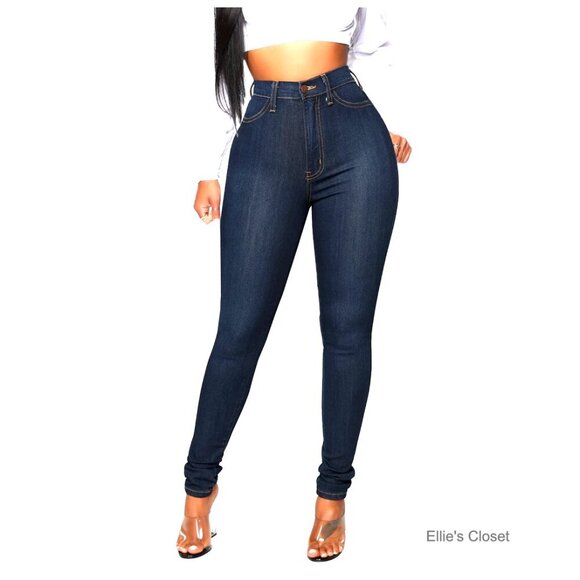 Denim - Classic High Waisted Skinny Stretch Butt Lifting Jeans Slim Fit Denim Pants